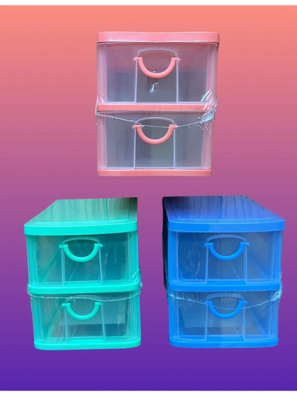 Stackable 2-Drawer Plastic Storage Organizer - Orange, Green, Purple